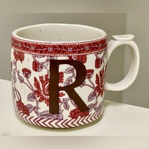 Anthropologie Letter R Initial Monogram Floral Pattern Mottled Coffee Mug